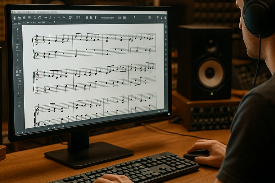 include a persons in front of the screen and behind the screen you could see a recording studio