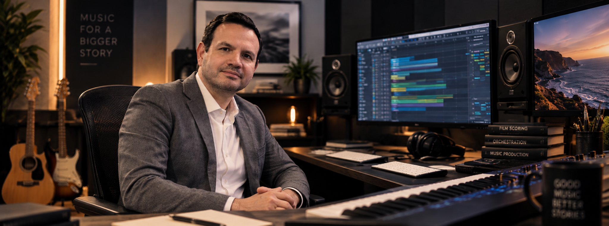 Edgar Villarreal in his music studio