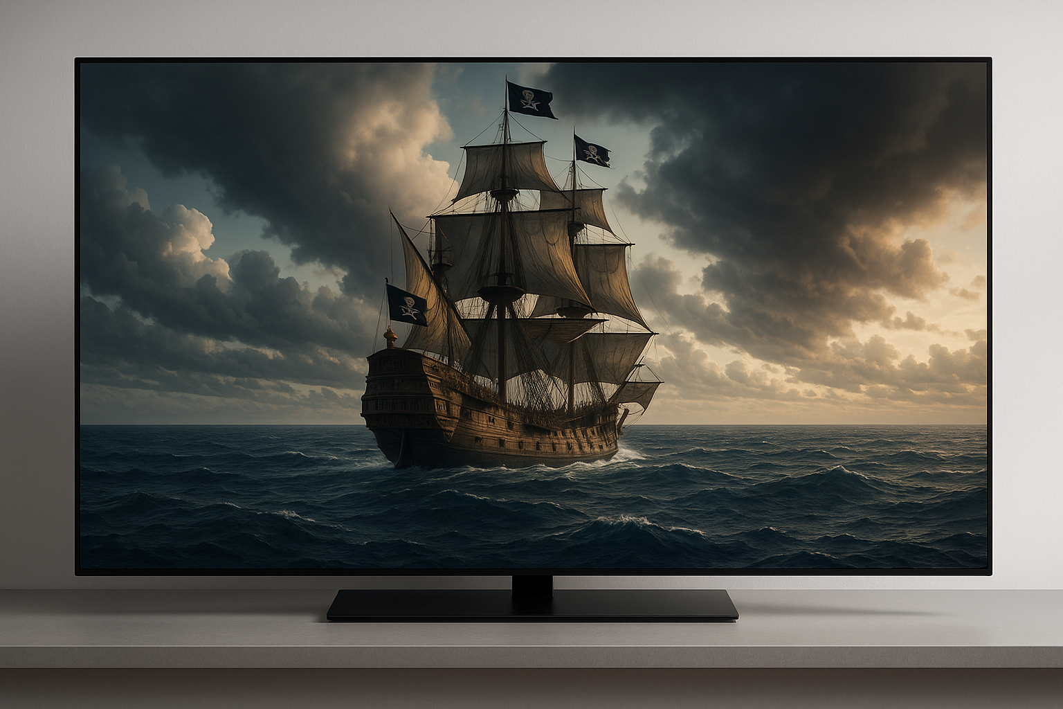 big pirate ship on a big ocean on a big size tv. Don't use any copyrighted image