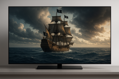 big pirate ship on a big ocean on a big size tv. Don't use any copyrighted image