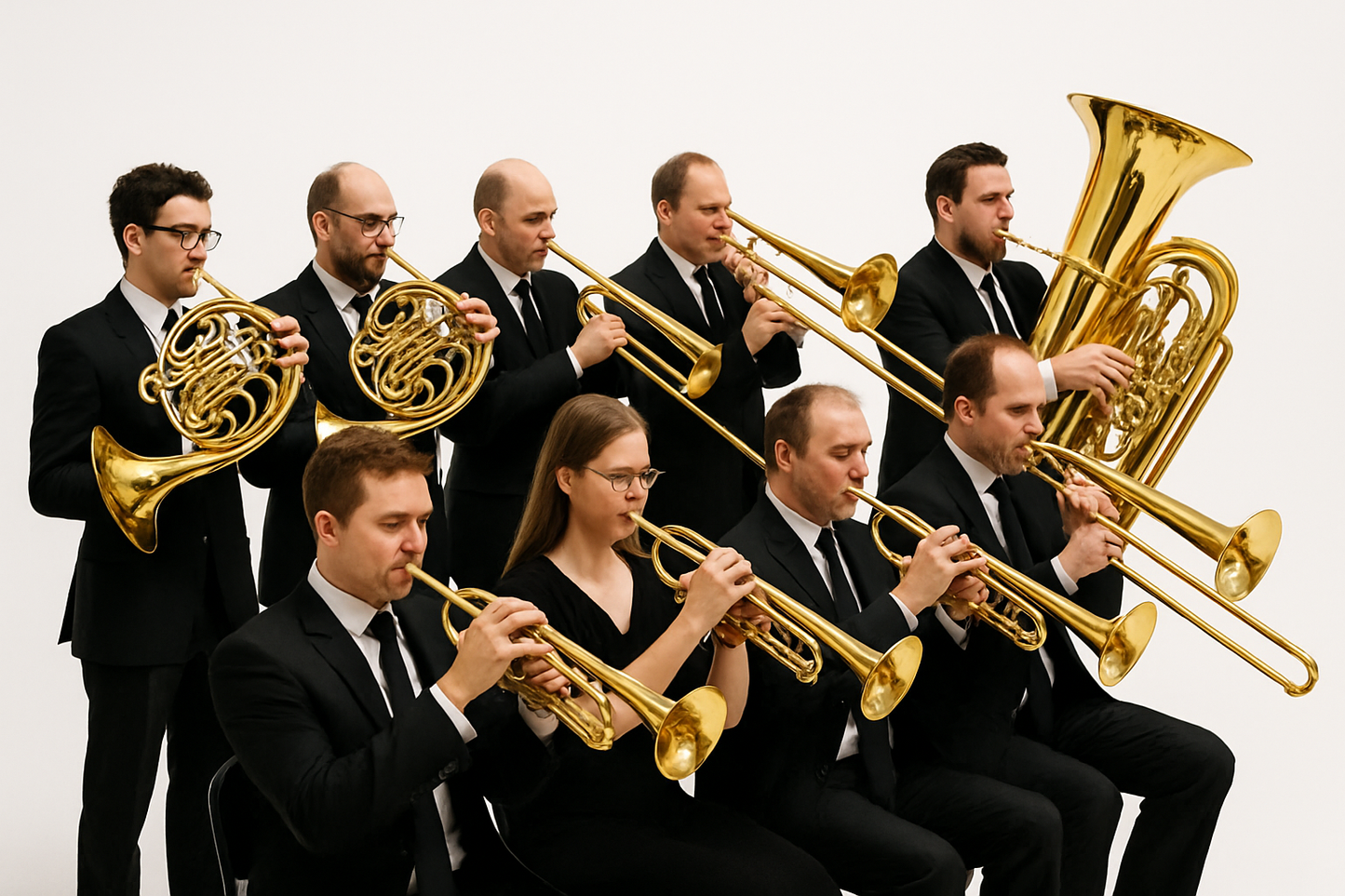 orchestral brass section on white backgrond