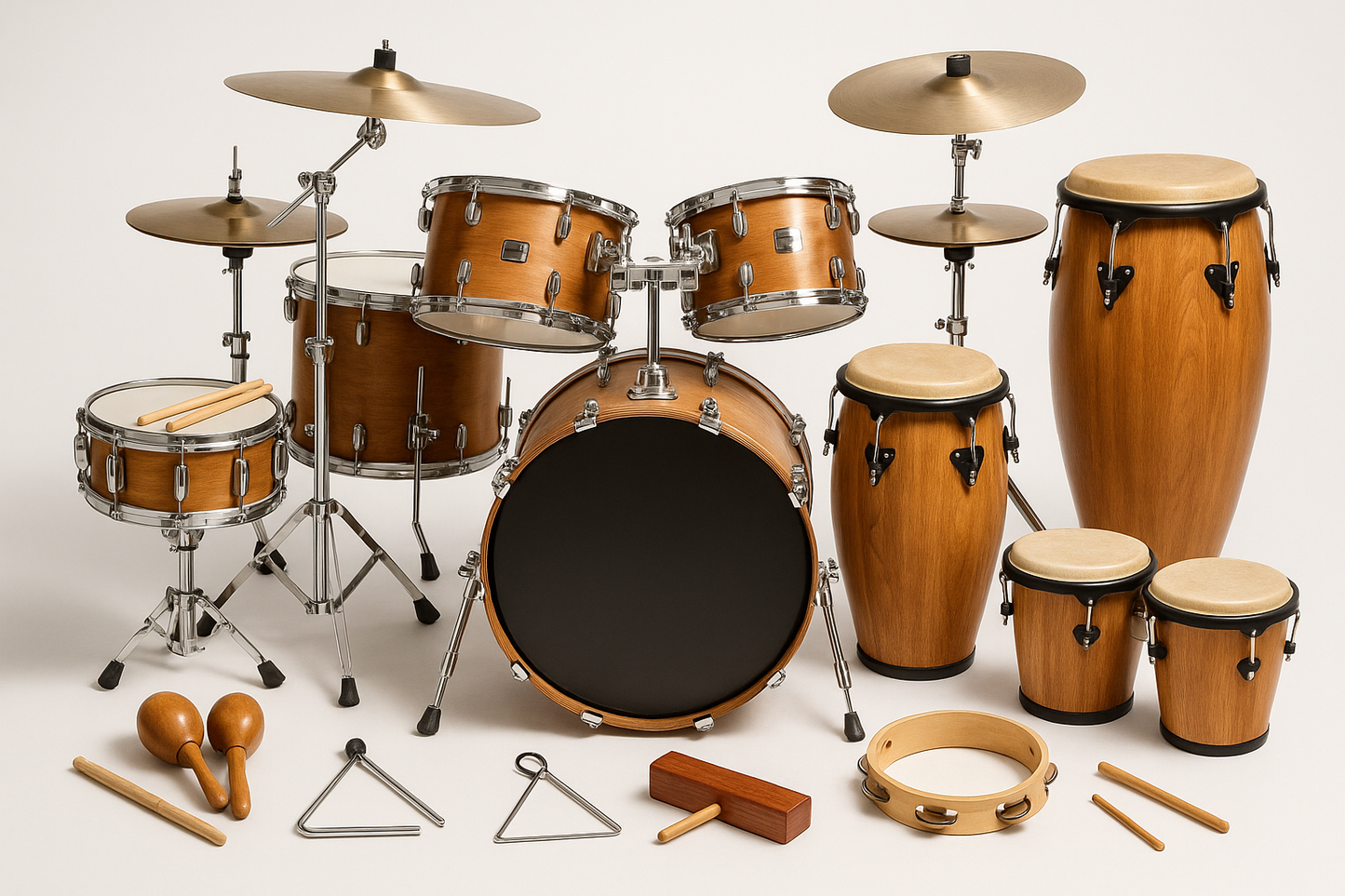 Percussions and drums on white background