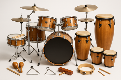 Percussions and drums on white background