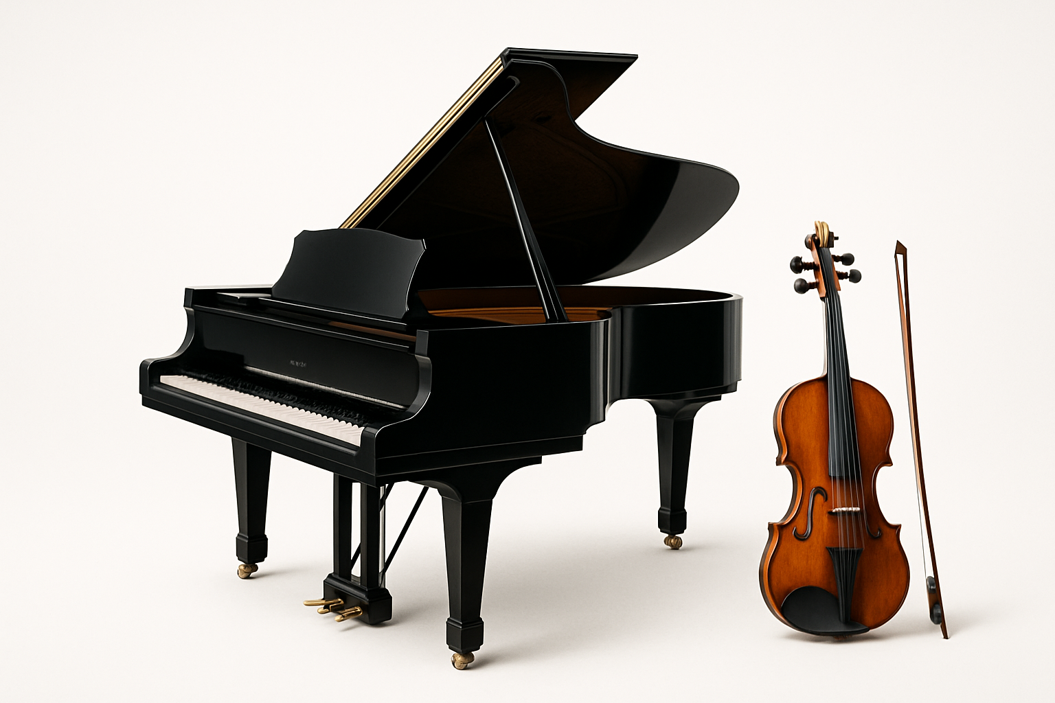 Piano and violin on a white background