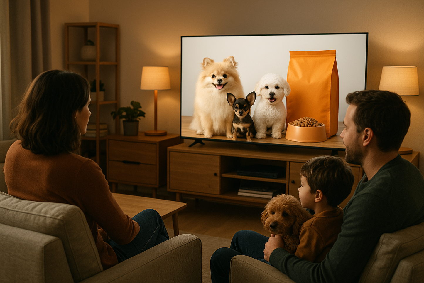quita las letras pet care de la pantalla de tv y las croquetas que se vean en una bolsa de croquetas