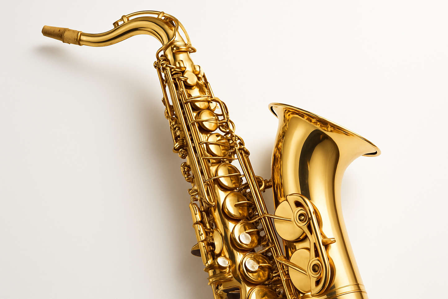 Tenor saxophone close up on a white background
