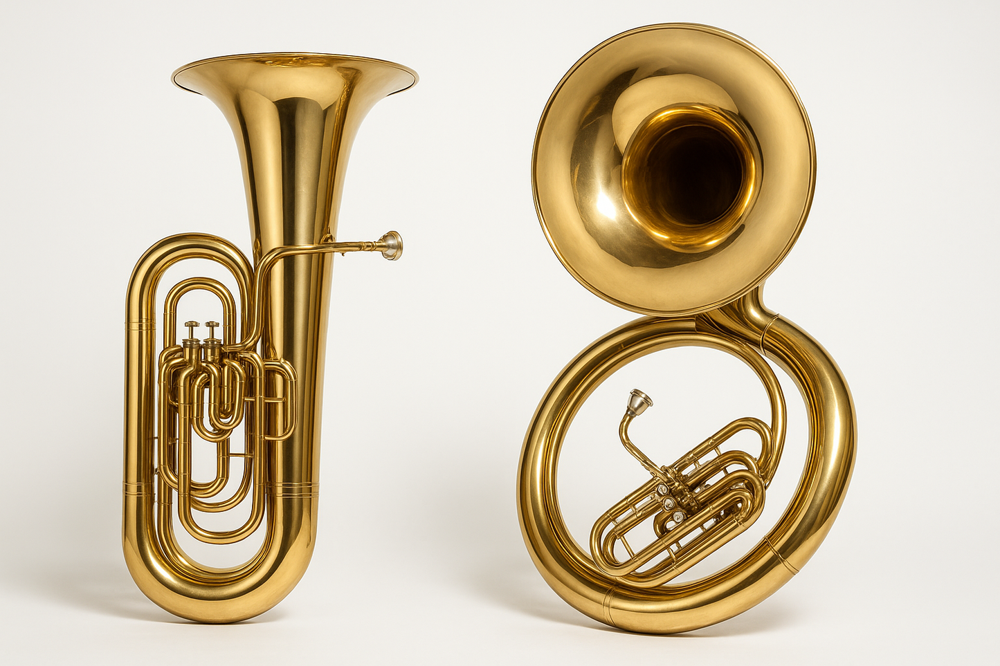 tuba and sousaphone on a white background