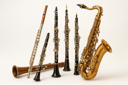 woodwinds section on white background